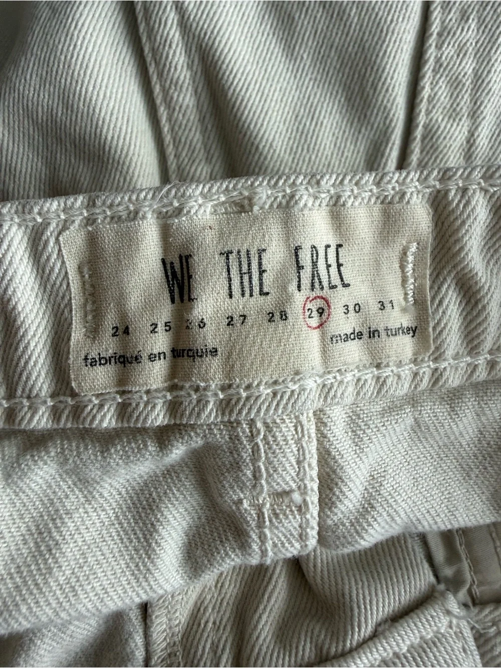 We the Free Cream Distressed Button-Front Denim Mini Skirt